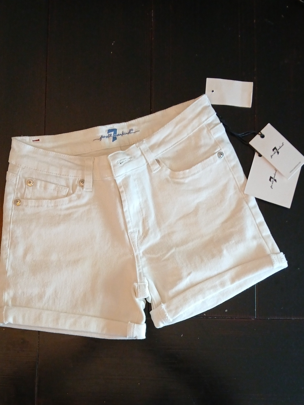 7 For All Mankind White Rolled-Hem Kids Denim Shorts